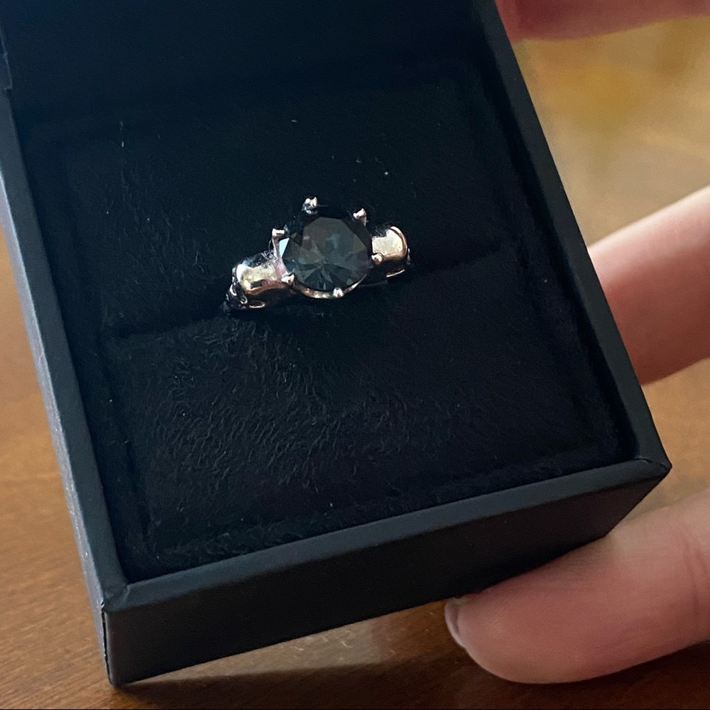 Ring (size 6) round deep blue stone on silver band